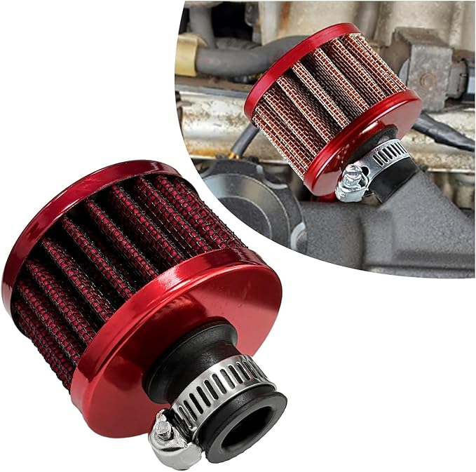 12mm Mini Air Filter, Universal Motor Cold Air Intake Filter Breather, Auto Turbo Vent Intake Filter Cleaner, Crankcase Breather Car Accessories for Motorcycle Engine Parts (Red)