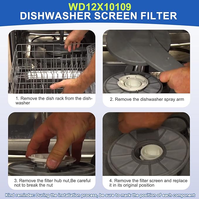 WD12X10109 Dishwasher Filter Compatible with GE PDW8200J03WW ZBD6880K10SS PDW9280J10SS,WD12X10109 Dishwasher Screen Filter Replace AP3794323 WD12X10050 1088479 AH958919 EA958919 PS958919