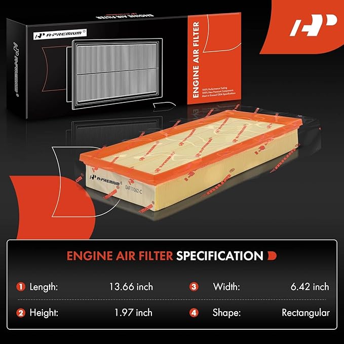 A-Premium 2-PC Engine Air Filter Compatible with Land Rover Discovery, LR4, Range Rover, 2010-2022, Flexible Panel
