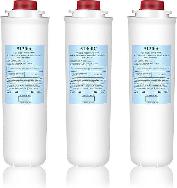 51300C Filters, Replacement for Elkay 51300C EWF3000 Filter By NSF/ANSI 42 Certified,Compatible with Ezh2o Filter Replacement Bottle Stations, 51300C 3000 Gallon (No Chip) 3 Packs
