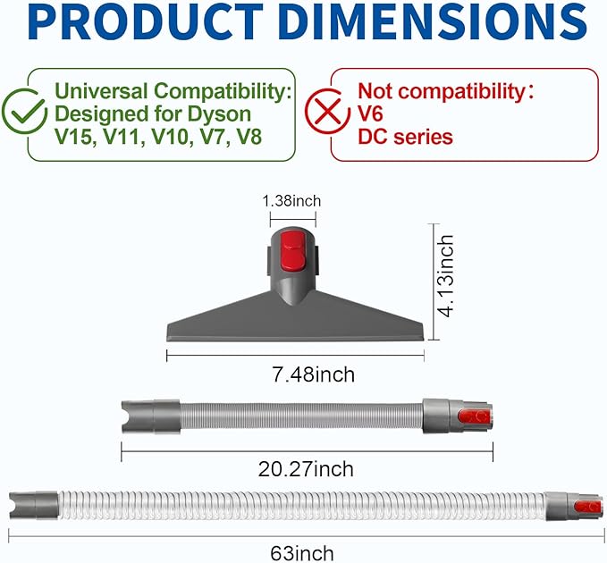 Mattress Tool Kit with Extension Hose and Quick Release Button Compatible with Dyson V7 V8 V10 V11 Cordless Vacuums