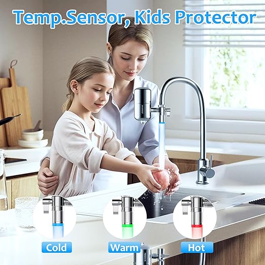 WINGSOL Stainless Steel Water Filter for Sink Faucet, NSF/ANSI 42&53, Temp. Sensor LED Light, 360° Rotating Tap Purifier Reduce PFAS, Lead, Chlorine, 350 Gallons Long-Lasting Reinforced Housing