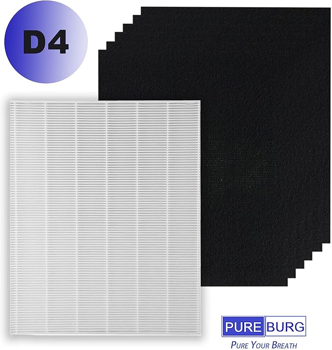 PUREBURG Replacement Filter Compatible with Winix D480 Air Purifier 1712-0100-02 Part D4, H13 HEPA and 6 x Activated Carbon Pre-Filter,Air Clean Dust VOCs