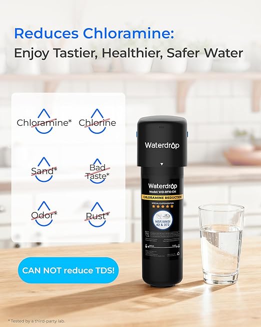 Waterdrop 10UB-CM Under Sink Water Filter (Include: System+ 𝐅𝐚𝐮𝐜𝐞𝐭) for 99% Chloramine Reduce- Ideal for California, Florida and Washington- NSF/ANSI 42 Certified- 𝐰𝐢𝐭𝐡 𝐅𝐚𝐮𝐜𝐞𝐭