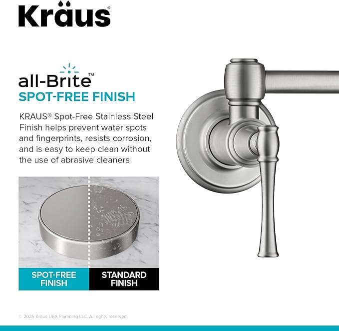 KRAUS Allyn Pot Filler Faucet with Retractable Arm, Wall Mount Kitchen Faucet, Pot Filler for Stove in Spot-Free Brushed Brass, KPF-5002SFS