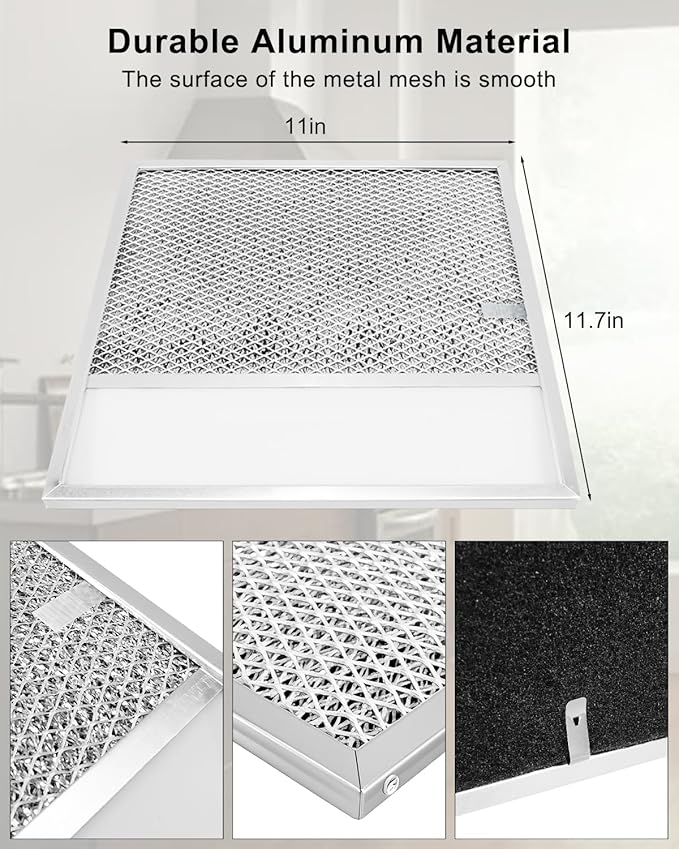 Aluminum Range Hood Filter with Light Lens Compatible with Air-O hoods 1200 and Other, 11" X 12" x 3/8" Kitchen Exhaust Grease Screen, Reusable Grease Light Lens Filter, 2 PCS