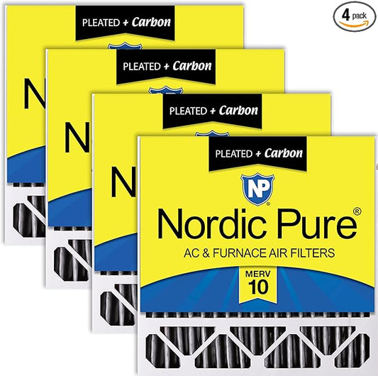 Nordic Pure 20x20x5 (Actual Size: 19 5/8 x 19 7/8 x 4 3/8) Honeywell Replacement Furnace Filters MERV 10 Plus Carbon 4 Pack