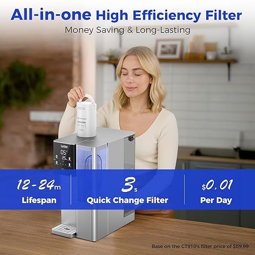 CT910G Countertop Reverse Osmosis Water Filter, 7-Stage RO Water Filtration System with 2 Portable Pitchers, NSF/ANSI 372,42,58, 5 Volume Settings, 3:1 Pure to Drain CT910G, Bundle