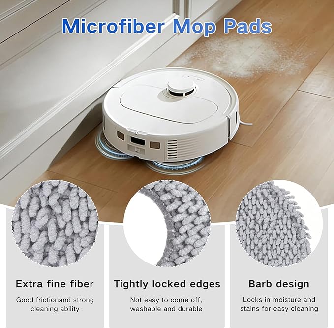 VIEWALL 8 Pack Mop Cloths for Roborock Qrevo QV 35A/35S/S5V/Q Revo S/Pro/Master/Plus/Curv/S5X/Edge/S5A/QX Revo/Saros 10R/20 Series Vacuum Cleaner, Microfiber Washable Mop Pad Replacement Accessories