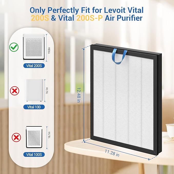 2 Pack Vital 200S Replacement Filter Set, H13 True HEPA Filter with High-Efficiency Activated Carbon, Compatible with LEVOIT Vital 200S & 200S-P Air Purifier, 200S-RF, LRF-V201-WUS, White