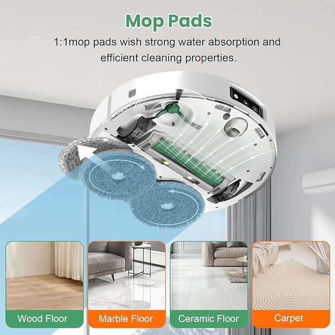 18 Pcs Replacement Parts for iRobot Roomba Plus 405 Combo / 505 Combo / 507 Combo Robot Vacuum Cleaner, Include 1 Main Brush, 4 Dust Bags, 4 Mop Pads, 4 Filters, 4 Side Brushes and 1 Cleaning Tool