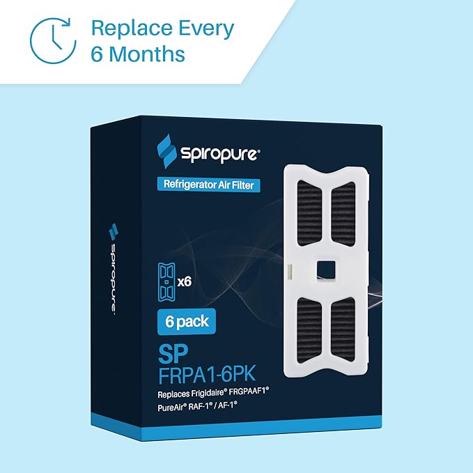 SpiroPure SP-FRPA1 Refrigerator Pure Air Filter Compatible Replacement for Frigidaire FRGPAAF1 PureAir AF-1 RAF-1 Air Filter (6 Pack)