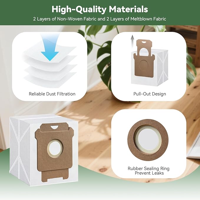 6 Pack Replacement Roomba Vacuum Bags for iRobot Roomba 104 105 405 505 705 Combo 10 Max, 2 Essential, i7+ i3+ i4+ i6+ i8+ j7+ j9+ s9+, i s j Series, All Clean Base Automatic Dirt Disposal Bags