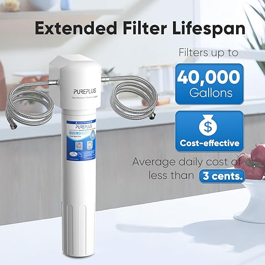 PUREPLUS WFS5300A-20 5 Years Under Sink Water Filter System,NSF/ANSI 42 Certified, 40000 Gallons Removes Chlorine,Bad Taste & Odor, Direct Connect Under Counter Water Filtration System