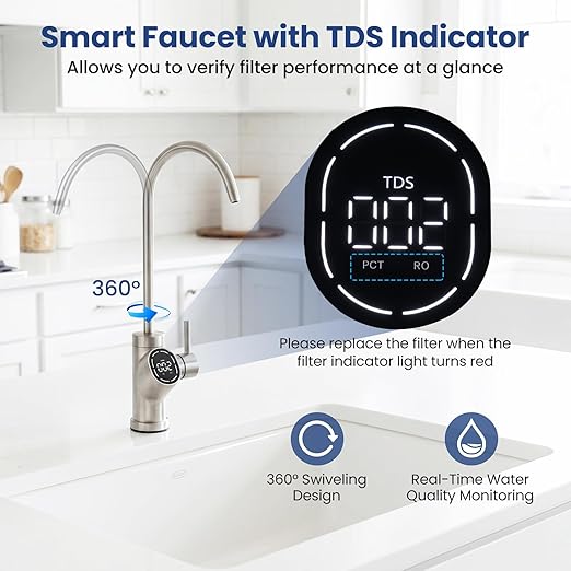 COSTWAY AW-RB05 Alkaline PH+ Reverse Osmosis Water Filter, 600 GPD Tankless Under-Sink RO System with 8-Stage Filtration, Smart LED Faucet, 2:1 Pure to Drain Ratio, High-Efficiency Water Purification