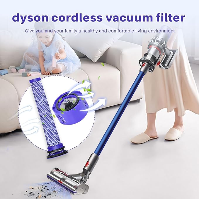 6-Pack Premium Vacuum Filters Set Compatible with Dyson V6 Absolute Vacuums, Part # 965661 & 966741-3 Pre-Filters & 3 HEPA Filters