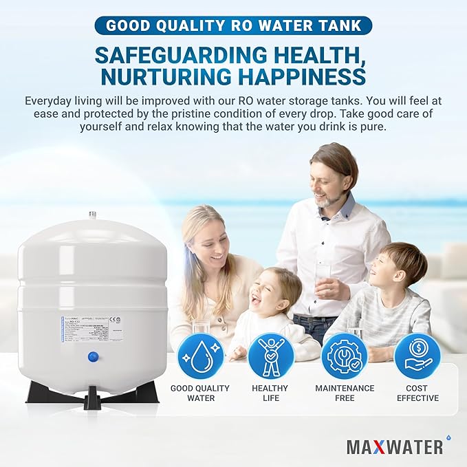 Max Water NSF Certified Heavy Duty 4.4 Gallon @100 PSI RO (Reverse Osmosis) Water Storage Tank, PA-E RO-132 + Valve