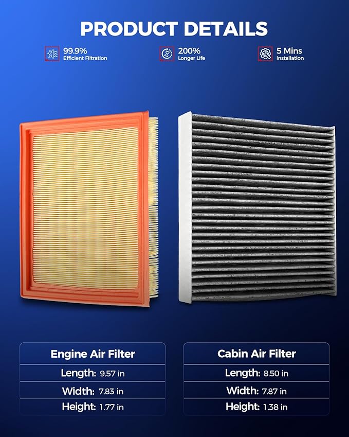 KAX Engine & Cabin Air Filter Kit, Replacement for Nissan Pathfinder 2022-2025, INFINITI QX60 2022-2024, Replace# CA12931 CF12552