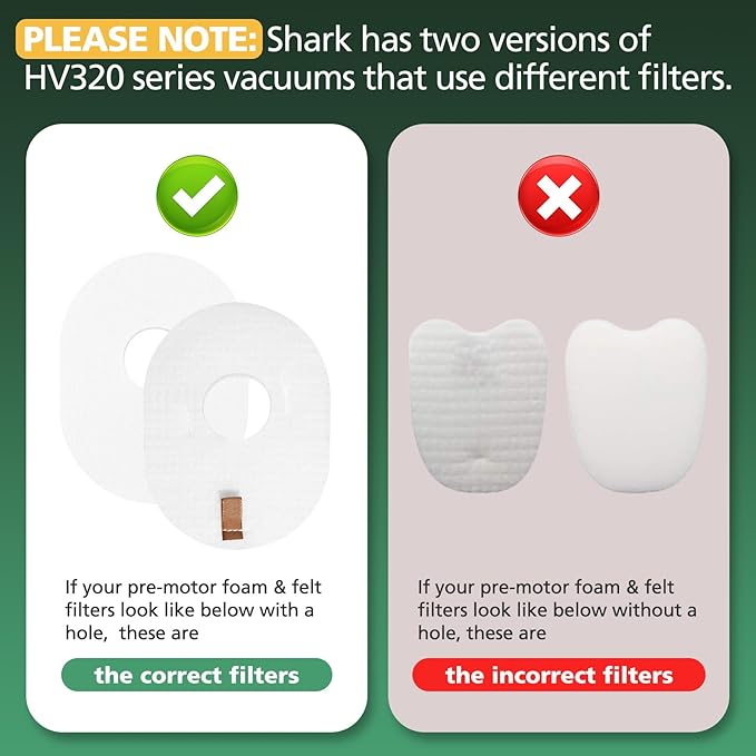6 Pack Filter Replacement for Shark Rocket Vacuum HV300 HV301 HV300W HV302 HV305 HV310 UV450 Foam & Felt Filter Kit