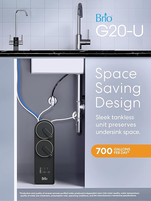 Brio Reverse Osmosis Water Filtration System, 700 GPD, 2:1 Pure to Drain, Tank-Less, Under Sink Faucet Mount