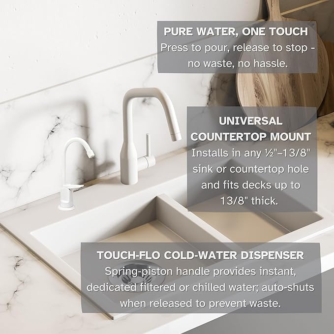 Westbrass D203-NL-50 6" Touch-Flo Style Pure Cold Water Dispenser Faucet, Powder Coat White