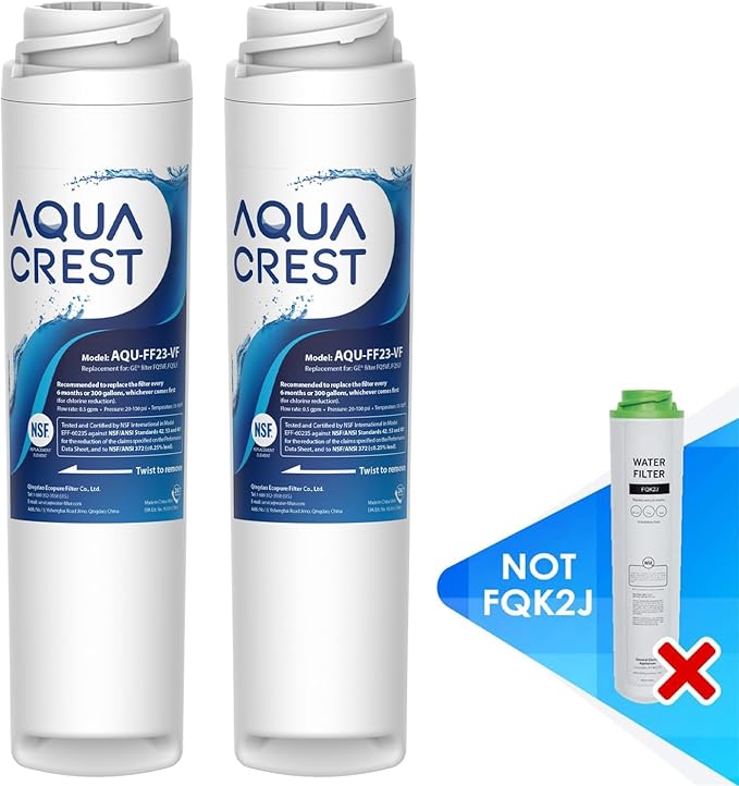AQUA CREST FQSVF FQSVN NSF/ANSI 401 Certified, Replacement for GE FQSVF, FQSVN, FQSLF, GXSV65R, Reduces PFAS, PFOA/PFOS, Model No.AQU-FF23-VF (2 Pack)