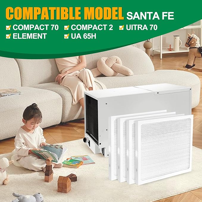 9 x 11 x 1 MERV 13 Replacement Dehumidifier Filter Compatible with Santa Fe Compact70, Ultra70, Element, Compact2, UA 65H dehumidifier Models, 4 Pack