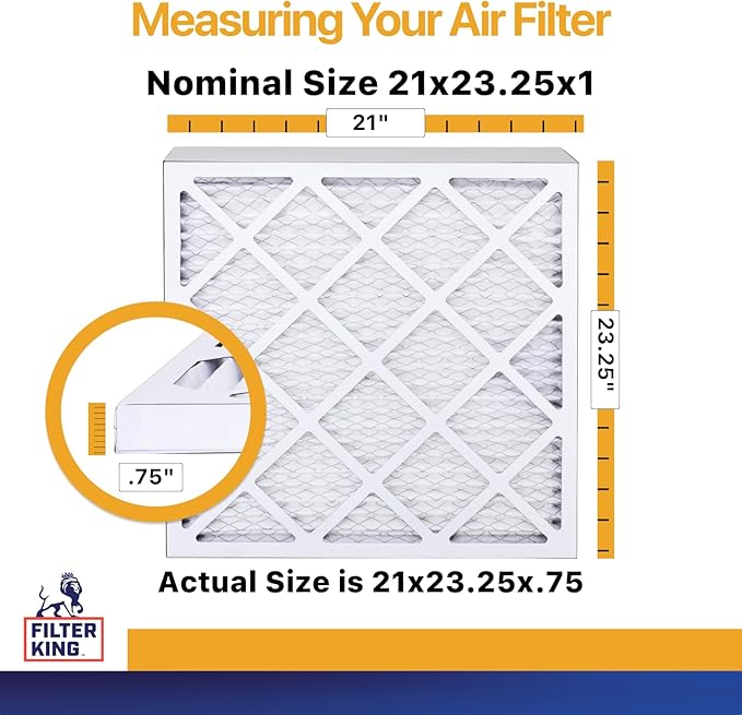Filter King 21x23.25x1 Air Filter (MERV 13) (12-Pack) Dust & Allergy Control AC Furnace Filters, MADE IN USA, HVAC, Pleated, Electrostatic (Actual Size: 21 x 23.25 x .75)