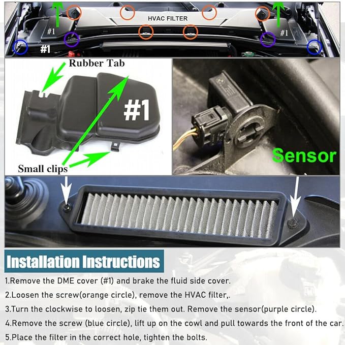 Cabin Air Cowl Filters Compatible with BMW E chassis E82 E88 E90 E91 E92 E93 X1 335i 135i 328i Black