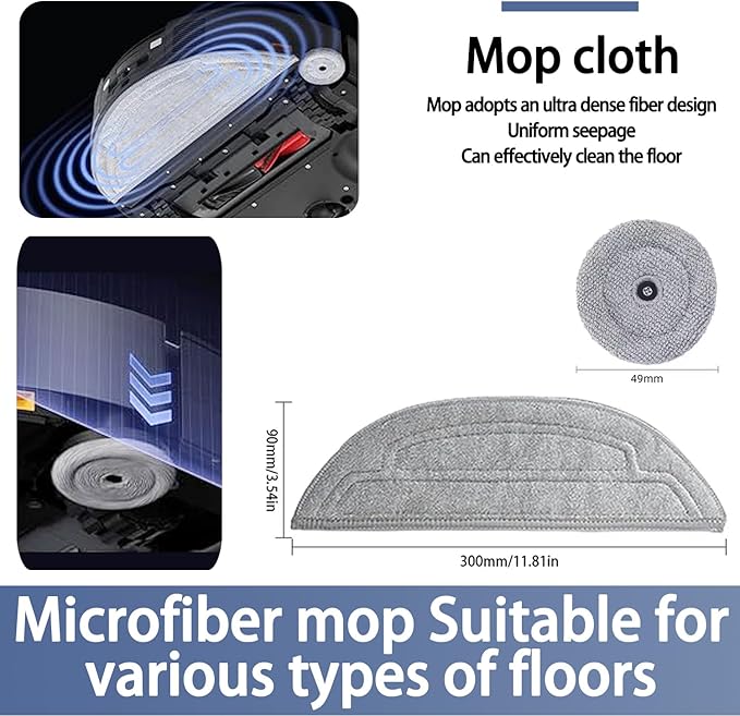 Accessories Replacement Parts Compatible with Roborock Saros 10 Robot Vacuum Cleaner Kit 2 Dual Main Brush 4 HEPA Filter 6 Side Brush 6 Mop Cloth 6 Round mop 6 Dust Bag