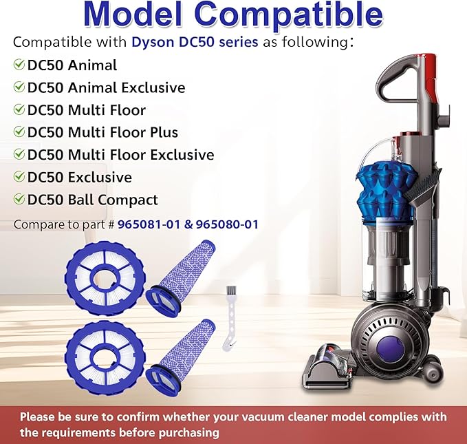 DC50 Filter Replacement Compatible with Dyson DC50 Animal Multi Floor Complete Vacuum, Replace Part # 965081-01 & 965080-01, Kit include 2 Pre-Motor, 2 HEPA Post-Motor Filters and 1 Cleaning Tool