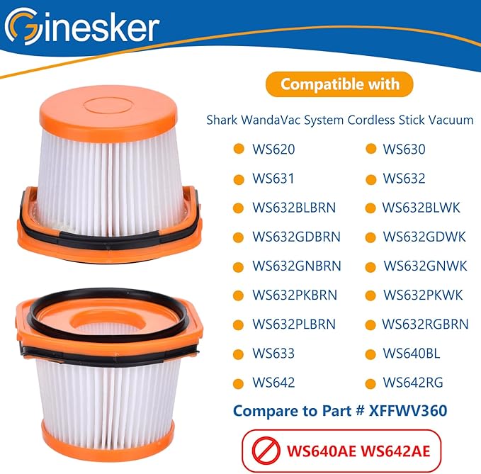 4 Pack Replacement Vacuum Filter for Shark Wandvac System WS620 WS630 WS632 WS642 WS632BLBRN WS632GDBRN WS632GNBRN WS632PKBRN WS632RGBRN, Replace to Part # XFFWV360