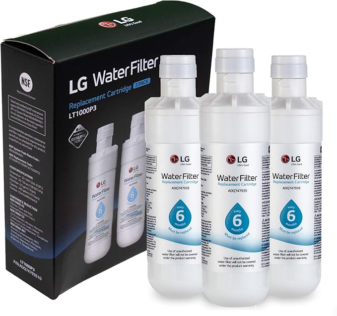 LG LT1000P3 6-Month / 200 Gallon Refrigerator Replacement Water Filter, 3 Count (Pack of 1), White
