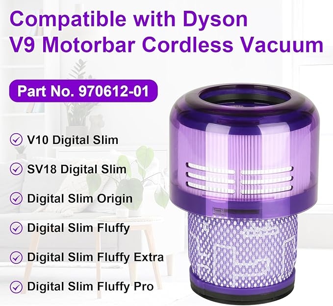 V9 SV18 Filter Replacement for Dyson V9 Motorbar Cordless Vacuum & Digital Slim SV18, Part No. 970612-01