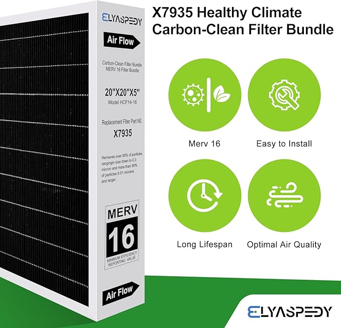 2026 New X7935 MERV 16 Air Filter Bundle 2-Pack,Carbon Clean Healthy Climate,Replacement Filter Media for HCC14-23 Lennox & Honeywell FC100A1011/FC200E1011,X7935 20x20x5 Inches Merv 16 Filter (2-Pack)