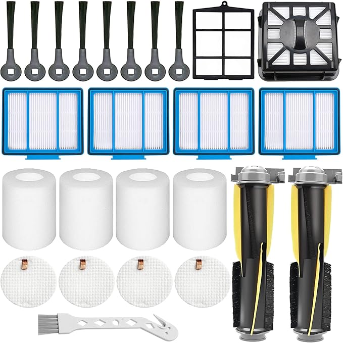 Replacement Parts Compatible with Shark IQ R101AE (RV1001AE),IQ R101 (RV1001) Robot Vacuum, Roller Brush, Foam Felt Filter, Side Brushes, Self-Clean Base Filter Accessories Kit