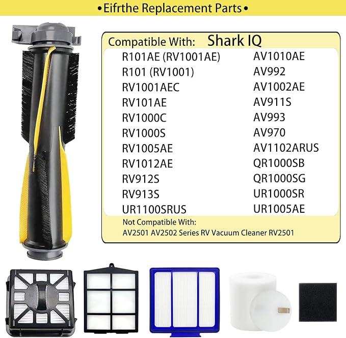 Replacement Parts for Shark IQ RV1001AE, Shark AV911S EZ, AV1010AE RV1000 RV1001 AV970 AV993 AV1002AE UR1000SR UR1005AE Robot Vacuum Cleaner Accessories Kit,Main Brush,Filters,Side Brushes,Pre Filter