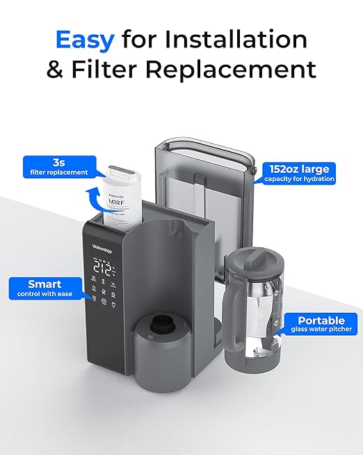 Waterdrop M1 Reverse Osmosis Water Filter Countertop, Hot Water Countertop Reverse Osmosis System, 7 Temperature Options, 6 Stage Purification, 3:1 Pure to Drain, No Installation, Gray