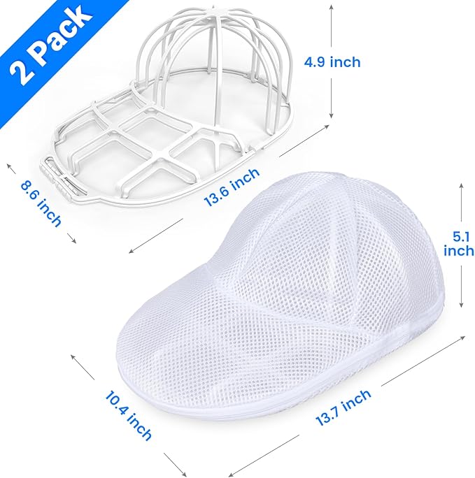 Hat Washer Cage for Washing Machine - Baseball Cap Cleaner Rack, Ball Cap Washing, Dishwasher Safe, Perfect for Cleaning and Protecting Hats in Dishwasher (White and Black 2 Pack with Bags)
