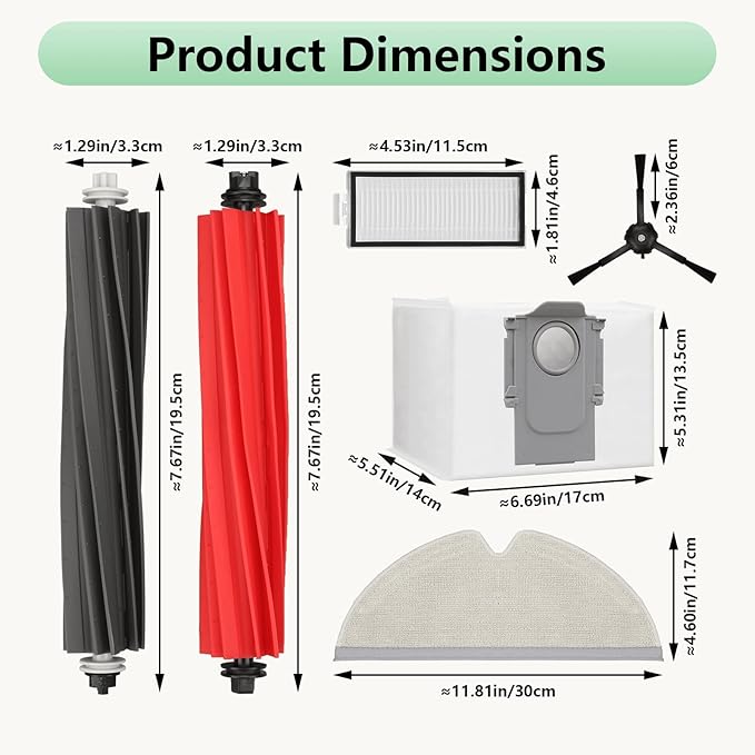 Replacement Parts Fit For Roborock Q5 Pro Q5 Pro+(Plus) Q8 Max Q8 Max+(Plus) Robot Vacuum Cleaner Accessories Kits. Dual Main Roller Brush, HEPA Washable Filter, Dust Bag, Mop Cloth,Side Brush,Robotic