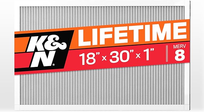 K&N 18X30X1 HVAC Furnace Air Filter, Lasts a Lifetime, Washable, Merv 8, the Last HVAC Filter You Will Ever Buy, Breathe Safely at Home or in the Office, HVC-8-11830