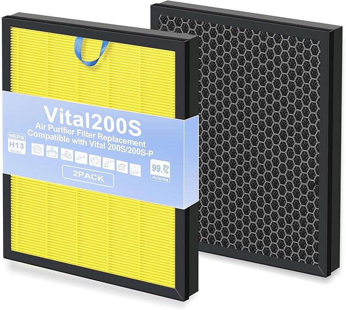Upgraded levoit Vital 200S Replacement Filter 2-Pack, H13 True HEPA & Activated Carbon,Compatible with Levoit Vital 200S/200S-P Air Purifiers, 3-Stage Allergen Defense (Yellow-Vital 200S Pet)