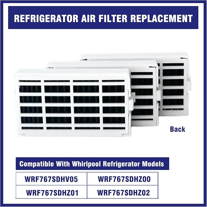 3 Pcs Refrigerator Air Filter Replacement Fit for Whirlpool WRF767SDHV05, WRF767SDHZ00, WRF767SDHZ01, WRF767SDHZ02