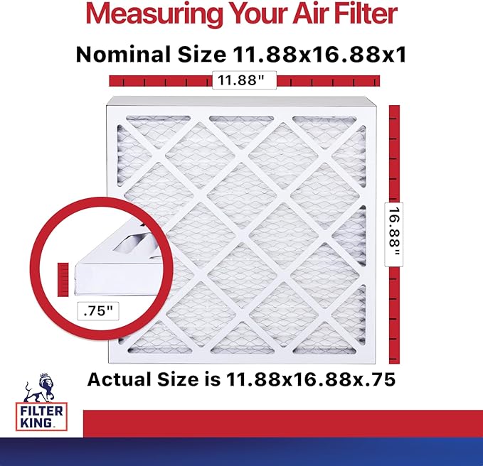 Filter King 11.88x16.88x1 Air Filter (MERV 11) (6-Pack) Dust & Allergy Control AC Furnace Filters, MADE IN USA, HVAC, Pleated, Electrostatic (Actual Size: 11.88 x 16.88 x .75)