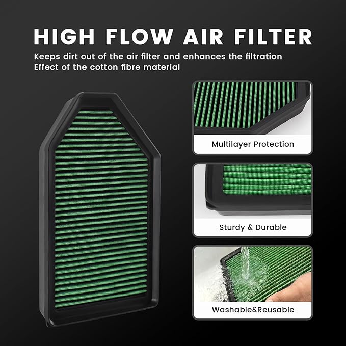 Engine Air Filter Compatible With DODGE Challenger Charger CHRYSLER 300 2011-2023 Reusable Washable Engine Air Filter, Car Replacement Filter(Challenger, Charger,300-Air Filter)