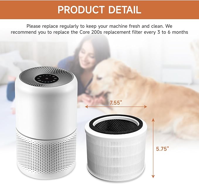 2 Pack Core 200S Replacement Filter Compatible with LEVOIT Core 200S Smart WiFi Air Purifier