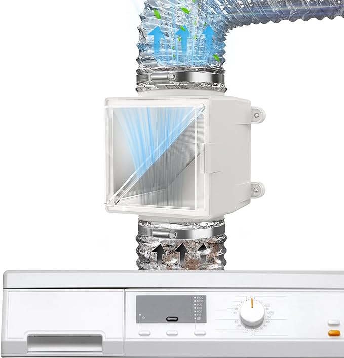 Dryer Lint Trap, Indoor Dryer Vent with Lint Catcher Filter,Secondary Dryer Duct Lint Trap with 2 4" Plastic Clamps, Accommodates 4" Transition Ducts, A Good Match for Dryer Booster Fan