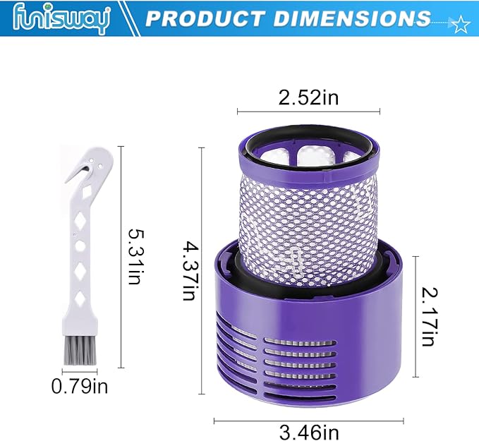 2 Pack Replacement V10 Filters for Dyson V10 Cyclone Series, V10 Animal, V10 Absolute, V10 Total Clean, SV12, Replace Part 969082-01