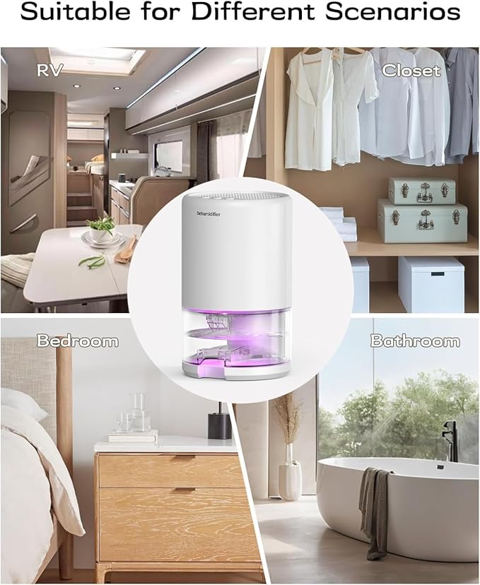 Dehumidifier, 35 oz Small Dehumidifiers for Home, Bathroom, Bedroom, Closet, Ultra-Quiet with Sleep Mode, 7 Color Lights & Auto Shut Off, Compact & Portable for RV, Rooms, Basement, Energy Saving
