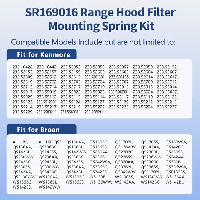 SR169016 Range Hood Filter Mounting Spring Kit Fit for Broan, Nutone, Kenmore Vent Hood - Replaces AP3380265, 1173049, R169001, 3 Pack